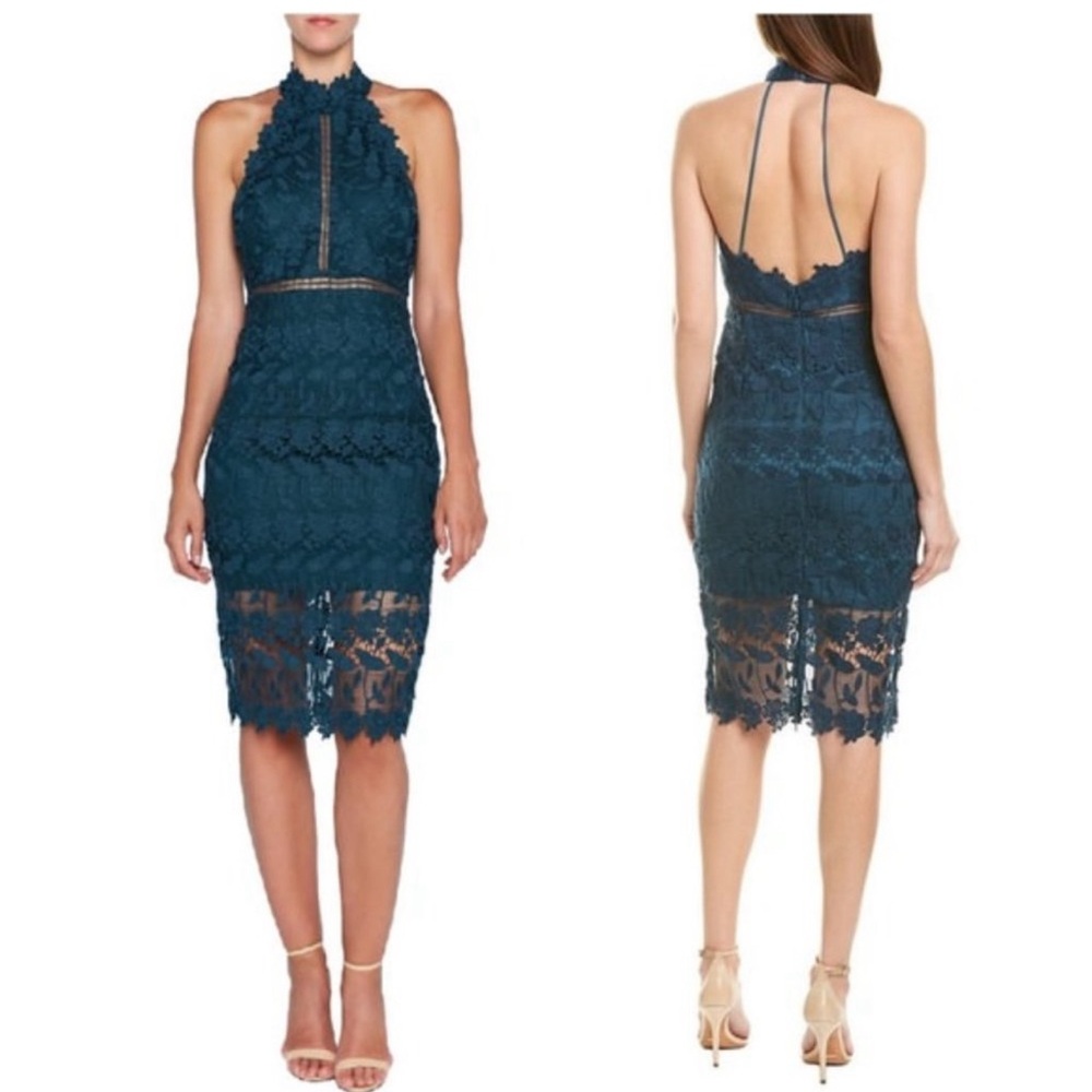 Bardot Noni Halter Dress Midi Cocktail Lace Evening Ash Blue Size XS/4 New